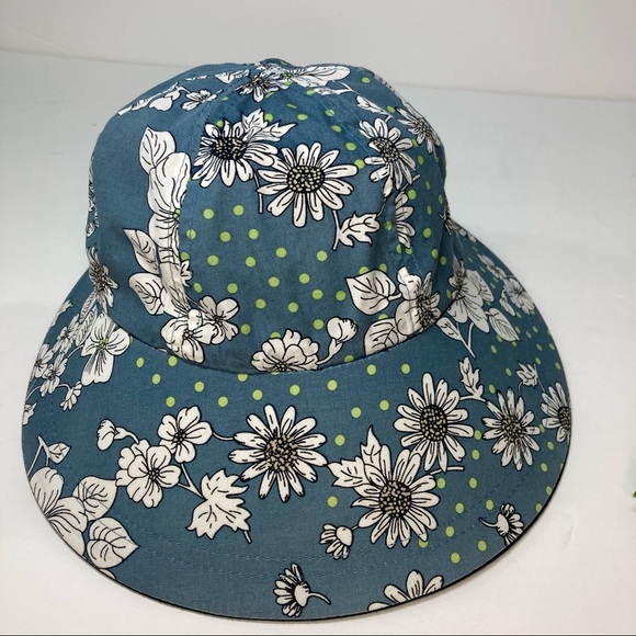 Reversible Sun Hat Wide Brim Navy Light Blue Floral NWOT - Picture 12 of 13